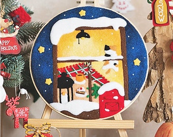 Wool painting Christmas Gift Diy Wool Felt Painting Kits With Embroidery Frame Snow House 20x20cm Needle Felting Painting For Home Art