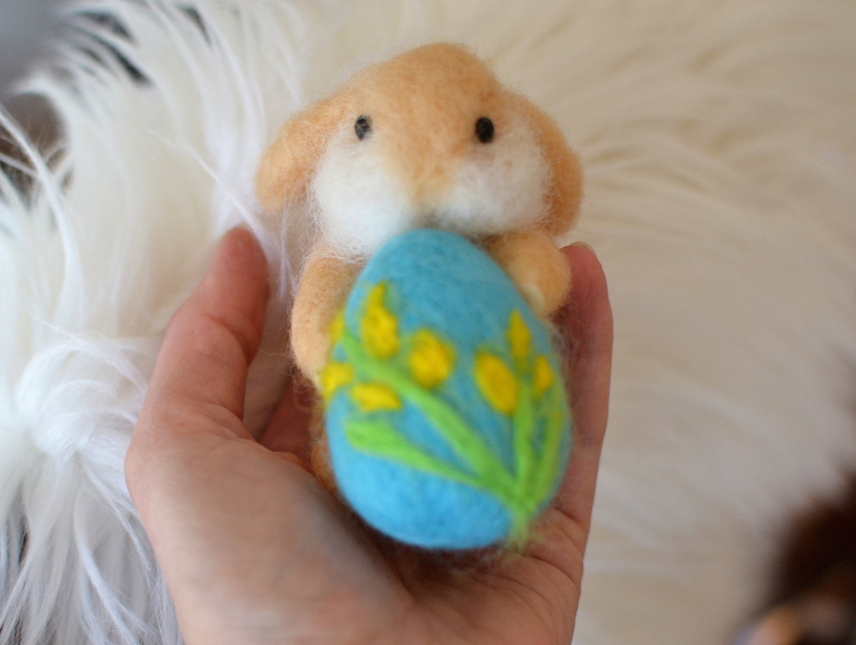 Easter Bunny Needle Felted. Felted Bunny With Egg Easter Gift Needle ...