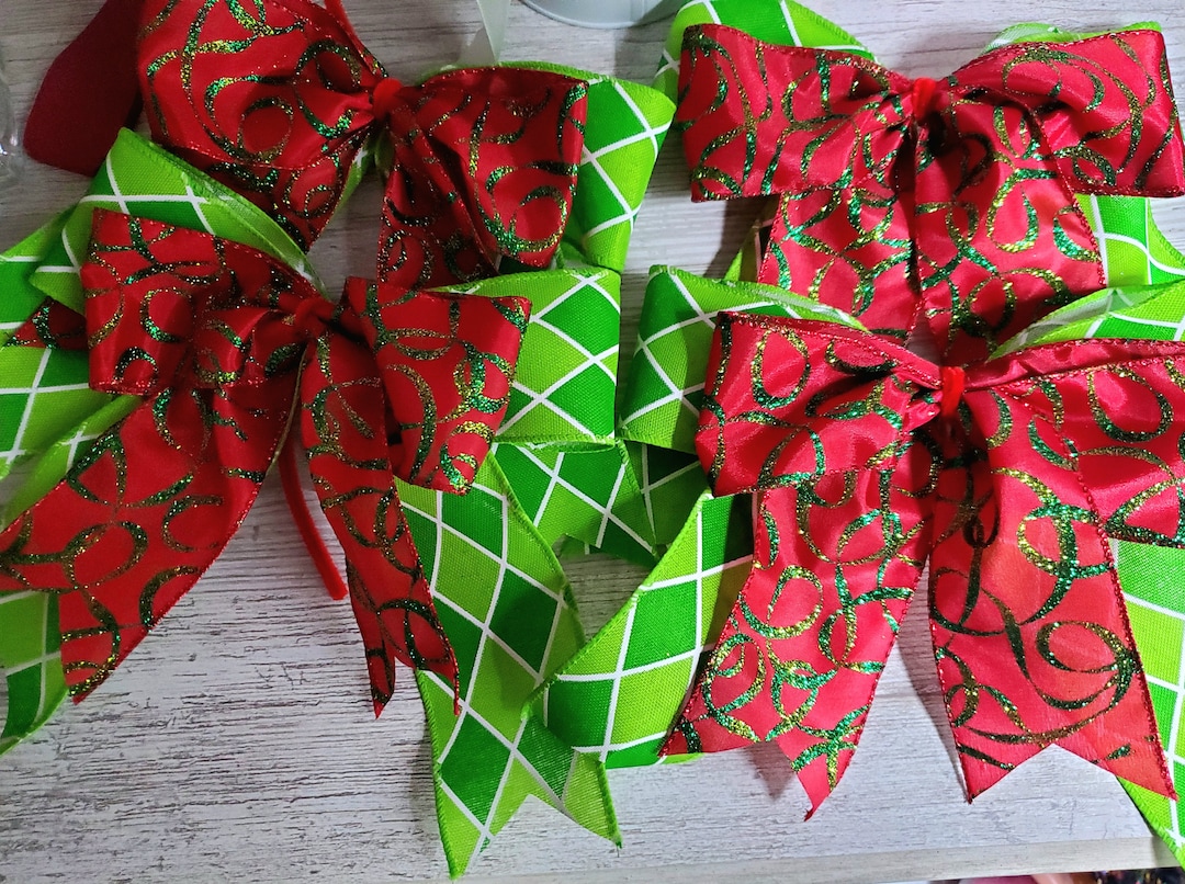 Double Christmas Tree Bows.christmas Tree Decorations Ribbons Etsy