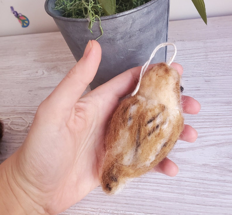 barn owl ornament owl wool realistic.christmad owl needle felted animals. image 2