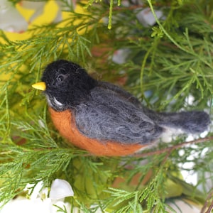 Needle felted birds. Spring birds. American robin. Birds home decor. Needle felted animals. Birds ornament. Christmas ornament.