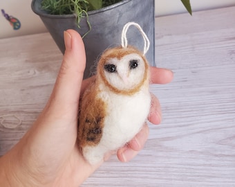 barn owl ornament owl wool realistic.christmad owl  needle felted animals.