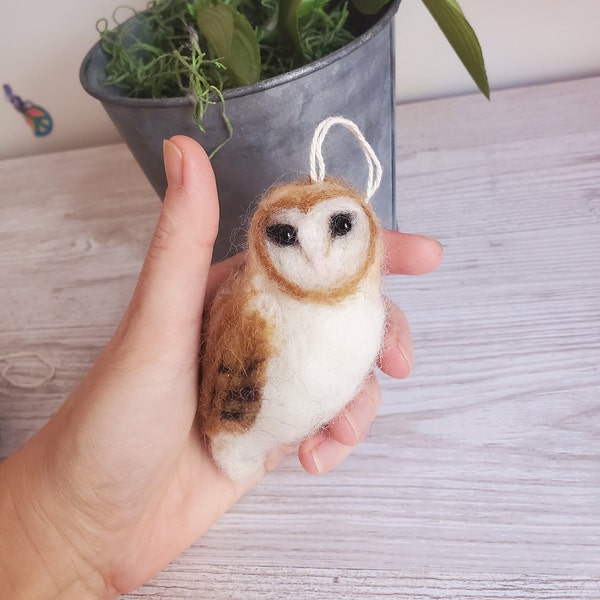 barn owl ornament owl wool realistic.christmad owl  needle felted animals.