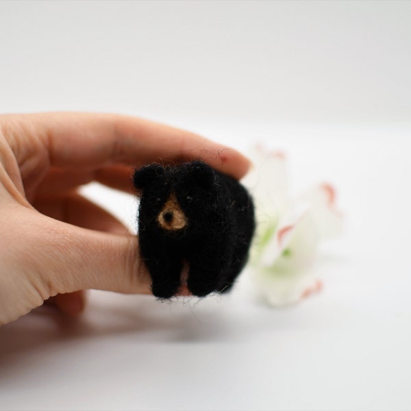 Miniature black bear, felted bear wool needle felted bear.