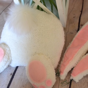 Easter bunny butt and ears, white/pink wreath attachment. Bunny decoration for wreath.