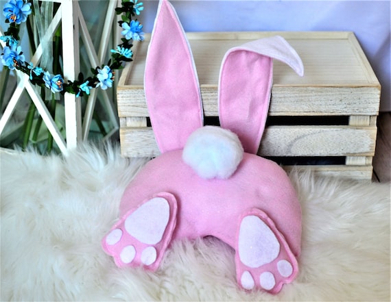 Easter Clearance Bunny Butt With Ears for Wreath and Easter Decorations.  Pink/white Pastel Easter Rabbit Wreath Attachment. 