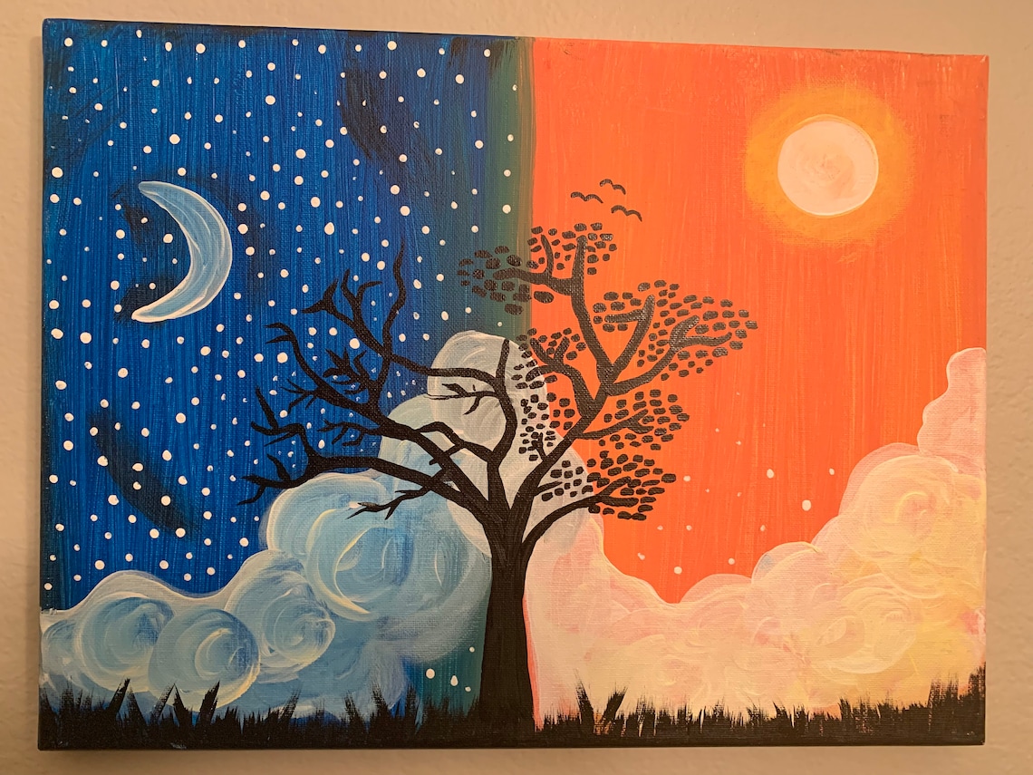 Day & Night Canvas Painting Etsy