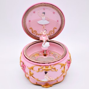 Personalized Ballerina Girl, Mechanism Rotate Music Box with Colorful Lights and Sankyo 18-Note Wind Up Black Swan