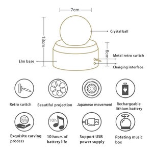 Personalized 3D Crystal Ball Music Box Luminous Rotating with Projection LED Light and Wood Basse Best Gift for Birthday Christmas image 7