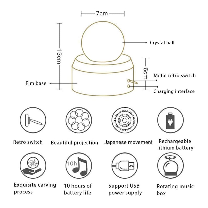 Personalized 3D Crystal Ball Music Box Luminous Rotating with Projection LED Light and Wood Basse Best Gift for Birthday Christmas image 7