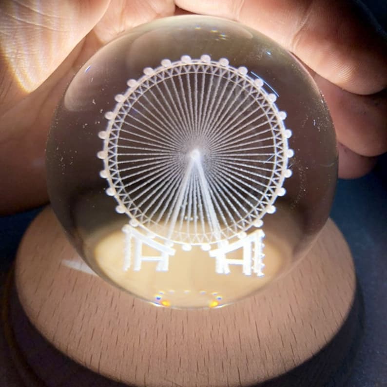 Personalized 3D Crystal Ball Music Box Luminous Rotating with Projection LED Light and Wood Basse Best Gift for Birthday Christmas Ferry Wheels