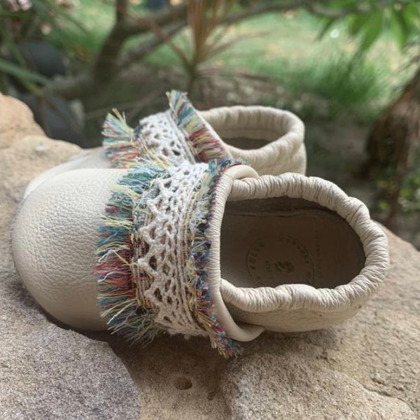 Boho Baby Barefoot Soft Sole Moccasins  - Leather Moccasins for Boys and Girls - Toddler Shoes Handmade in Australia