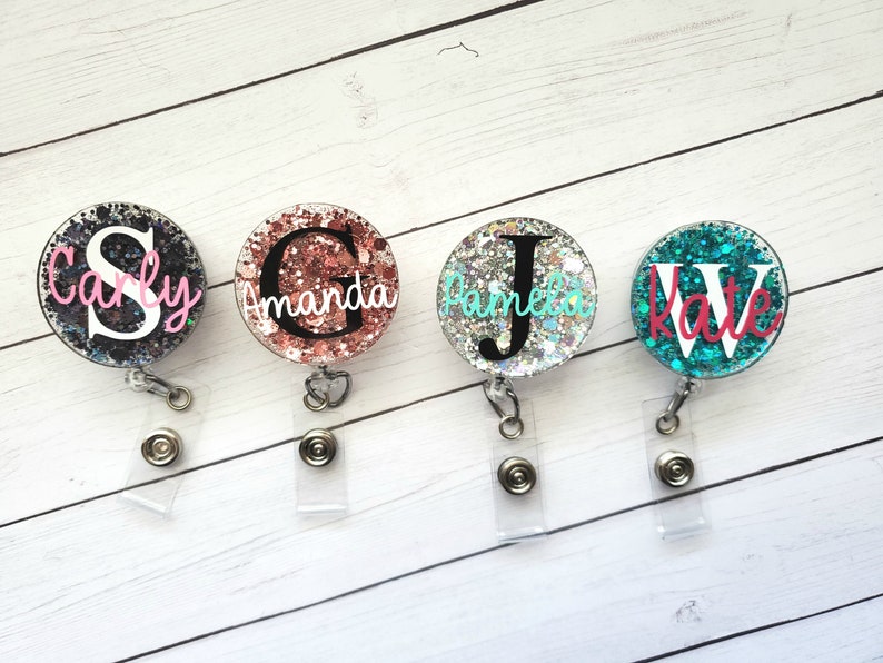 Monogram Badge Reel Name Badge Reel Personalized Badge Reel Etsy