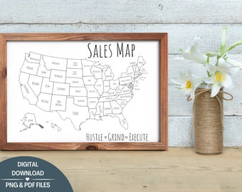 Printable USA Sales Map For Small Business / USA Coloring Sales Map / Digital Download