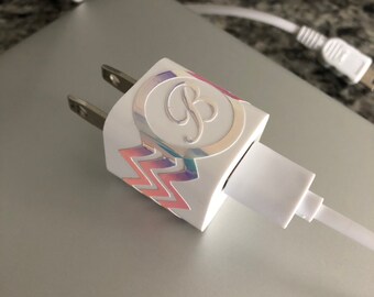 iPhone charger monogrammed chevron vinyl wrap