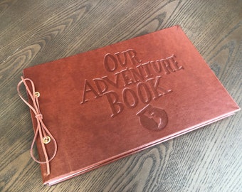 Leather Concave Words "Our Adventure Book" Scrapbook Album, 80 Blank Kraft Pages
