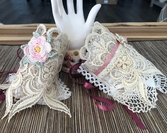 Manchettes victoriennes en dentelle de coton Shabby Chic