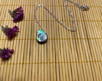 Teeny Tiny Abalone Necklace - Reversible Shell Necklace on Sterling Silver - Vibrant Rainbow Colors