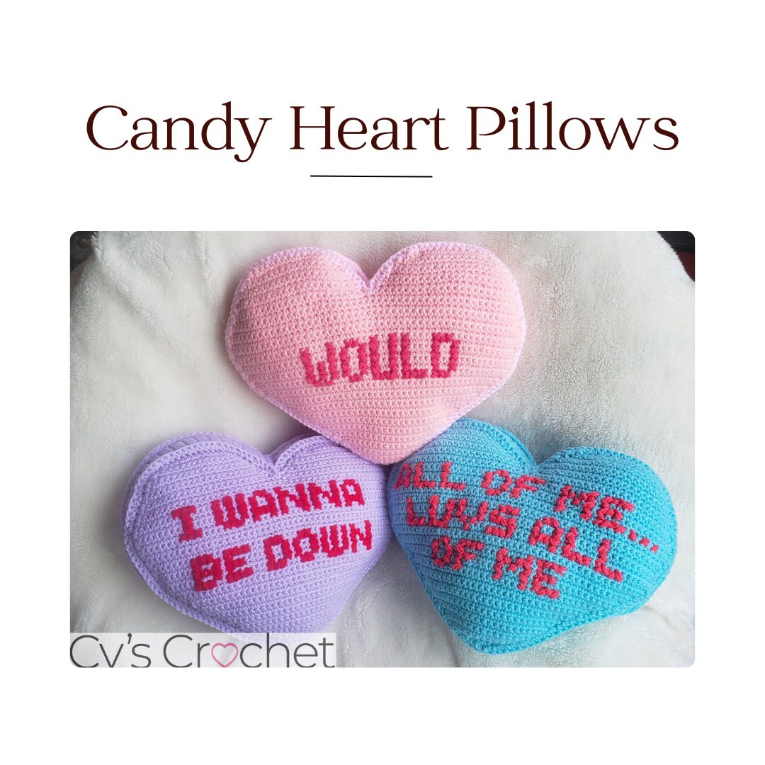 Candy Heart Pillow/valentines Pillow/pop Culture Pillow/crochet Pillow