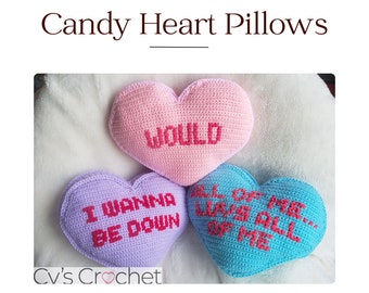 Candy Heart Pillow/Valentines Pillow/Pop Culture Pillow/Crochet Pillow/Knit Pillow