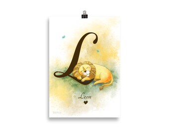 Children's poster L like lion, personalized name poster for nursery