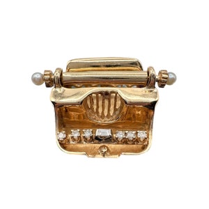 14K Gold Vintage 3D Typewriter with Diamonds and Moveable Carriage Charm Pendant
