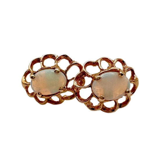9K 9CT Gold Opal Flower Stud Earrings - image 2
