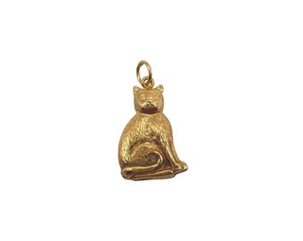 Vintage 9K Gold Sitting Cat Charm Pendant