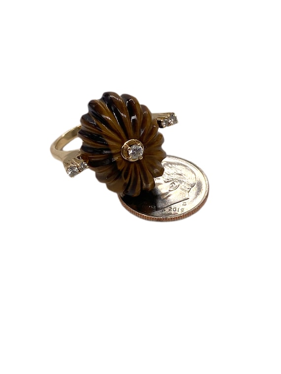 14K Gold Vintage Tiger's Eye with Diamonds Ring - image 6