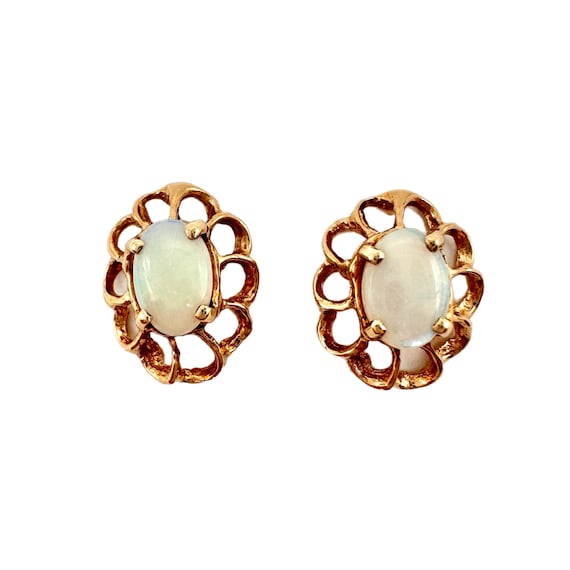 9K 9CT Gold Opal Flower Stud Earrings - image 1