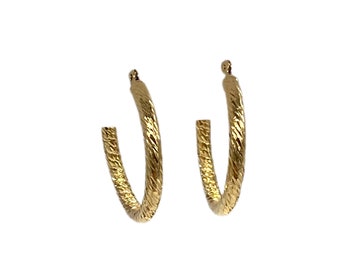 14K Gold Etched Hoop Earrings .72"
