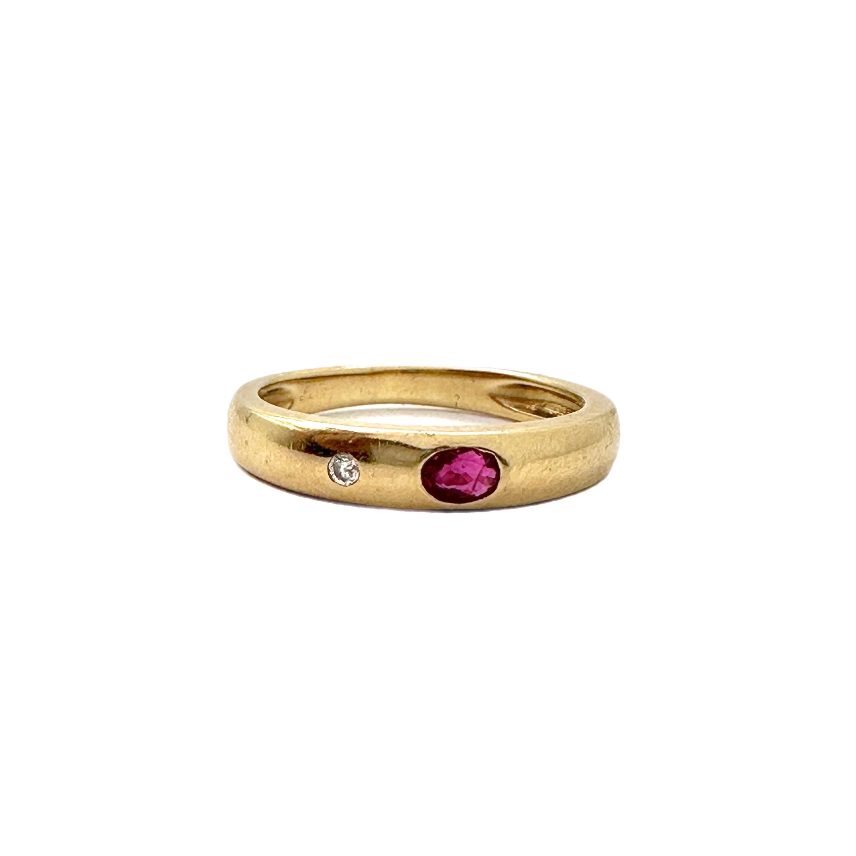 14K Gold Vintage Gypsy Flush Set Ruby and Diamond Ring