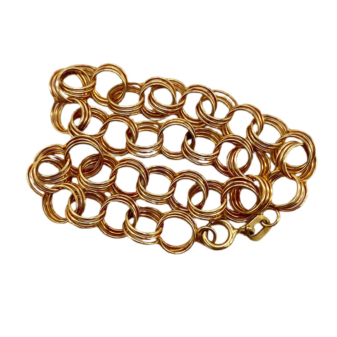 14K Solid Gold Triple Circle Link Charm Bracelet 7.25 Etsy