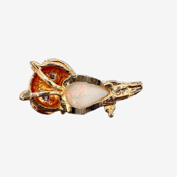 14K Gold Opal and Diamond Owl Pendant - image 6