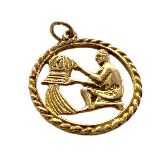 9K Gold Vintage Aquarius – Man Pouring Water Pend… - image 2