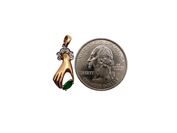 14K Gold Estate Hand Holding Emerald with Diamond… - image 4