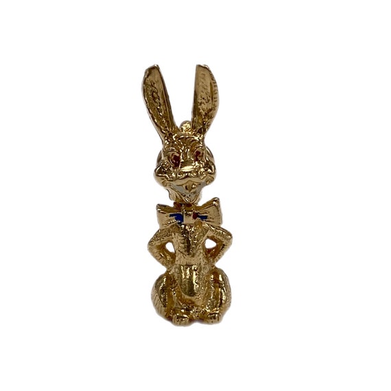 14K Gold 3-D Rabbit w/ Moveable Head Pendant Charm - Gem