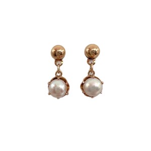 10K Gold Vintage Pearl Threaded Post Dangle Earrings