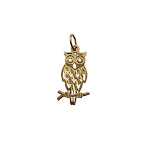 Vintage 9K Gold Owl Pendant Charm