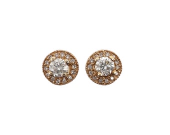 14K Gold 0.65 CTW Natural Diamond Halo Earrings