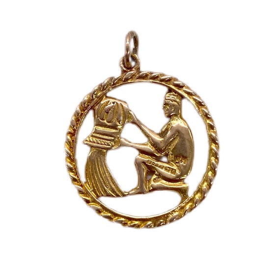 9K Gold Vintage Aquarius – Man Pouring Water Pend… - image 3