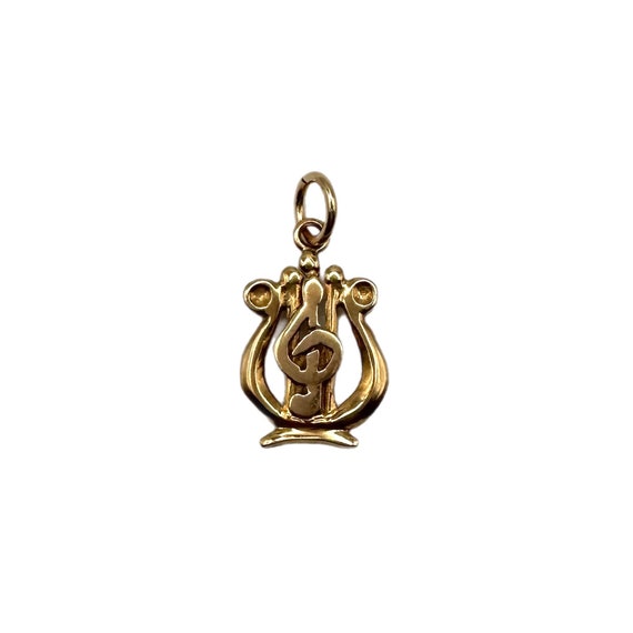 18K Gold Lyre Harp & Treble Clef Pendant - image 1