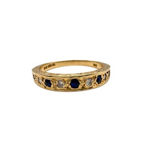 18K Gold Vintage Sapphire and Diamond Half Eternity Band Ring SZ 7.5