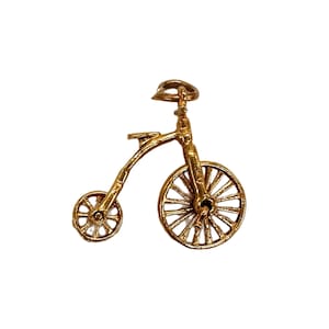 9K 9CT Gold Vintage Articulated 3D Penny Farthing Bicycle Charm Pendant