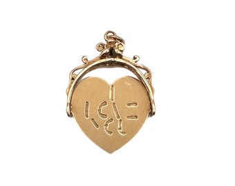 9K 9CT Gold Vintage Heart “I Love You” Spinner Large Pendant Charm
