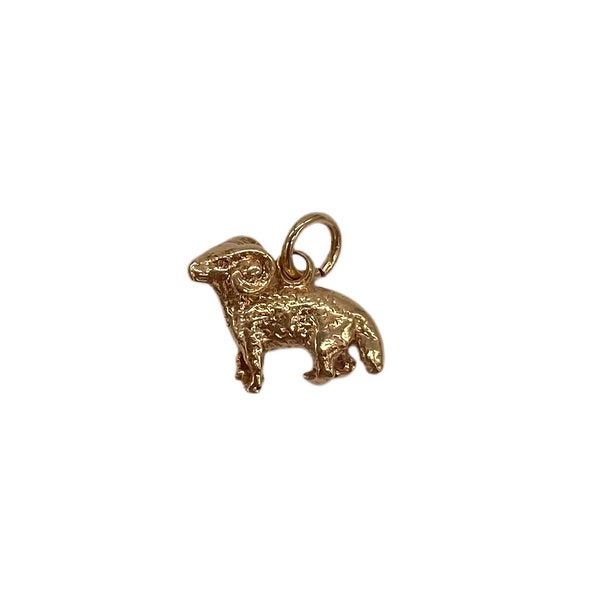 14K Gold 3D Figural Ram Aries Zodiac Vintage Mini Charm