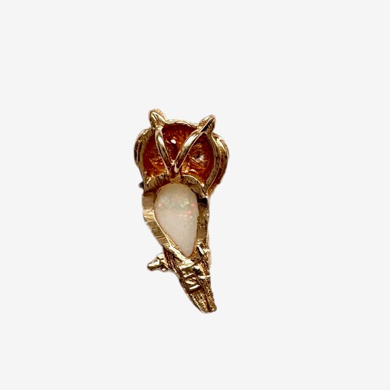 14K Gold Opal and Diamond Owl Pendant - image 4