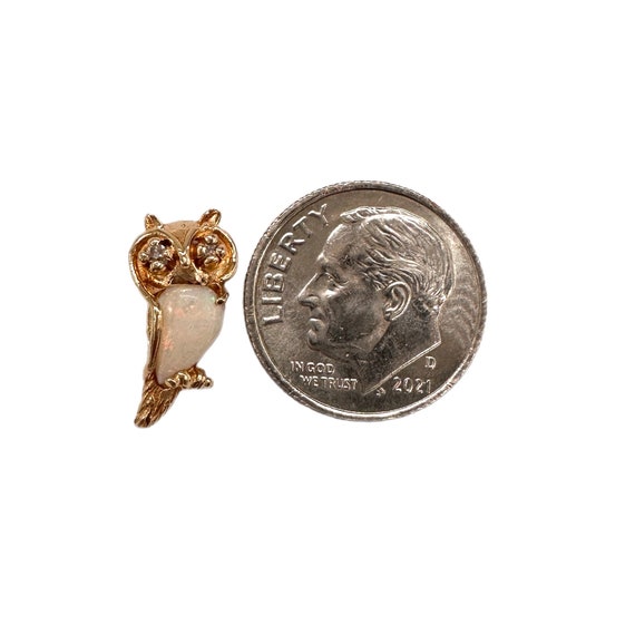 14K Gold Opal and Diamond Owl Pendant - image 3