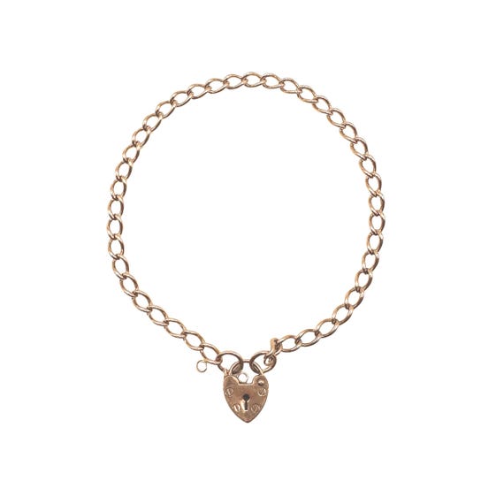 9K 9CT Rose Gold Vintage Curb Link Bracelet with Heart Padlock Clasp