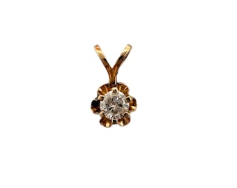 14K Gold Vintage Diamond (.08ct) Buttercup Small Pendant